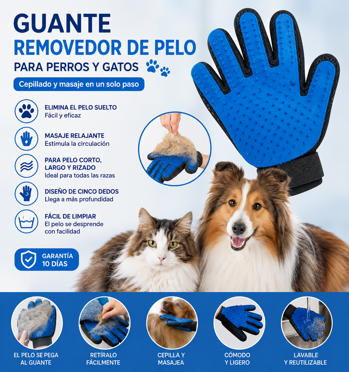 GroomGlove – Guante Removedor de Pelo para Perros y Gatos | Masaje y Aseo