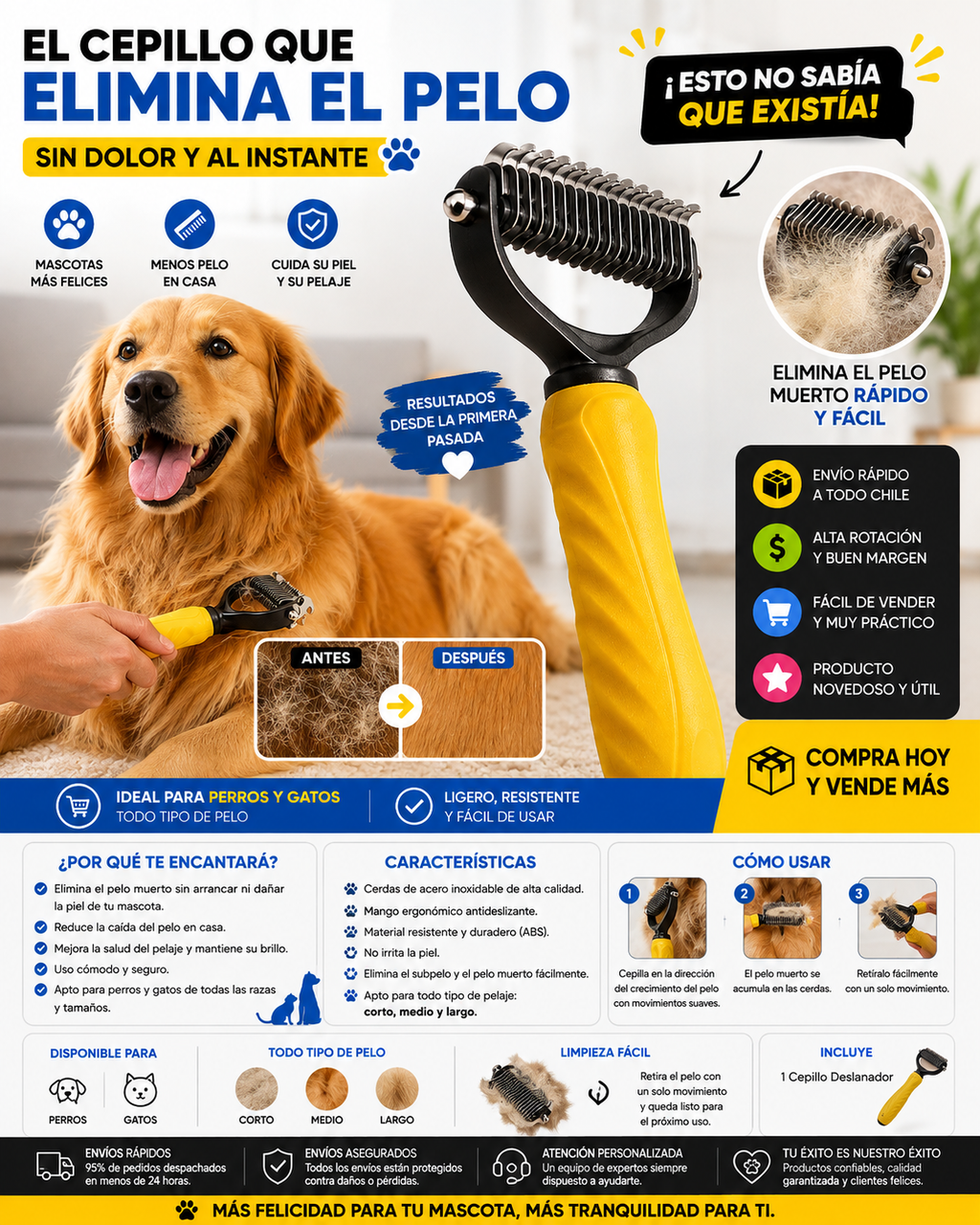 Grooming Duo – Combo Corta Nudos + Guante Quita Pelo para Perros y Gatos
