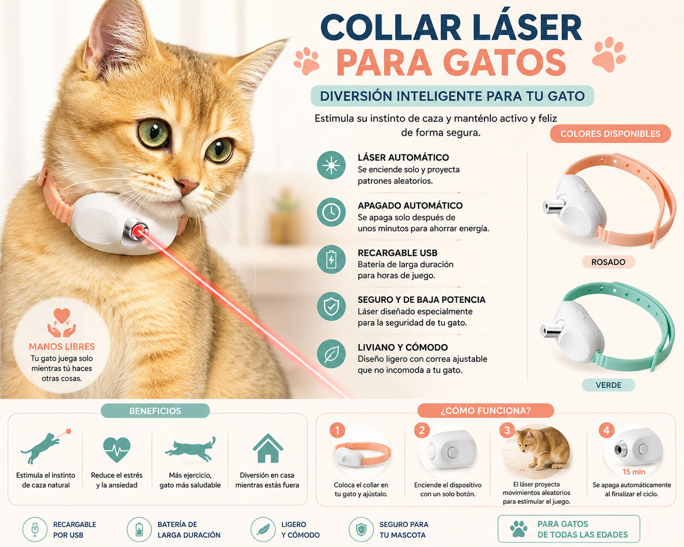 LaserPlay – Collar Láser Automático para Gatos | Juego y Estimulación Interactiva